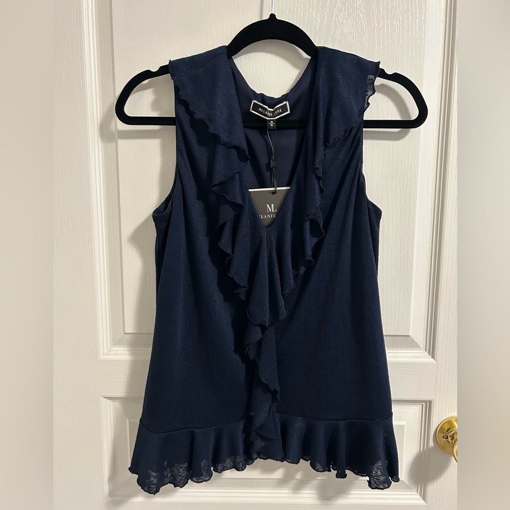 Navy Ruffle Blouse